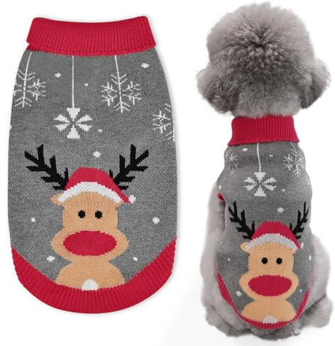 FWLWTWSS Weihnachten Hundepullover, Winter Warmer hundepulli Sweater mit Rollkragen, Geschenke für kleine und mittelgroße Hunde Medium