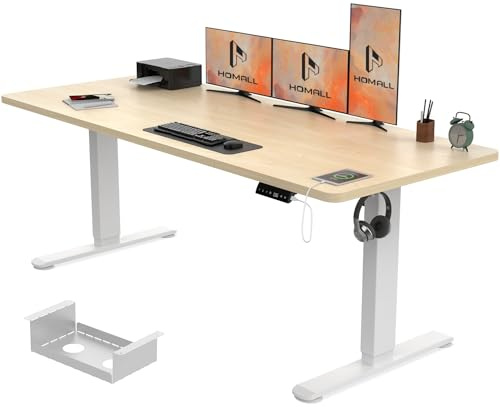 Homall 180x80cm Height Adjustable Standing Desk with USB Charging,Sit Stand Desk with Wire Management Tray, Stand up Table Heavy Duty Steel with 3 Memory Setting,Beige