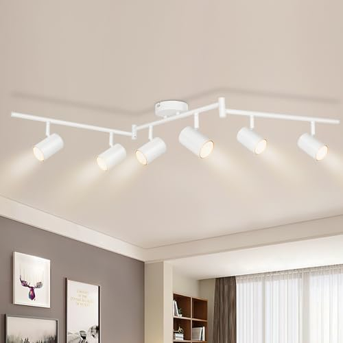 Kimjo Faretti LED da Soffitto Orientabili con 6 Faretti - Bianco Lampada da Soffitto Interno Moderna Lampadario Faretti per Camera Soggiorno Cucina - GU10 Lampadina non Inclusa