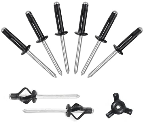 ALLCLEAN 3/16 x 3/4 Tri-Fold Rivets Assortment - 60Pcs,Black Tri-fold Exploding Pop Rivets Solid Aluminum Tri Grip Rivets Bulb Style Rivets for Kayak Marine Boat