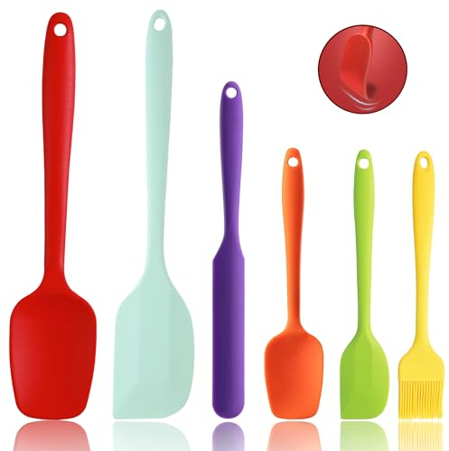 Spatule Silicone, Spatule Cuisine Lot de 6, Marises de Cuisine Pâtisserie Résistante à la Chaleur, Ustensiles à Maryse Patisserie Alimentaire pour Cuisson et Mélange sans BPA (6Pcs Multicolore)