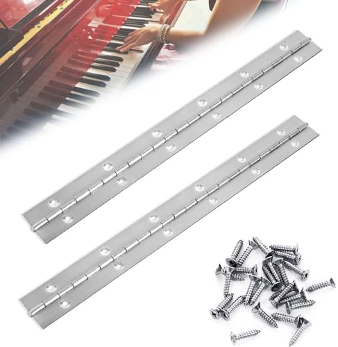 Pianoband rostfritt stål, 2 stycken pianogångjärn pianoband 30 cm, rostfritt stål gångjärn, stånggångjärn med 24 skruvar för piano, skåpdörrar förvaringslåda
