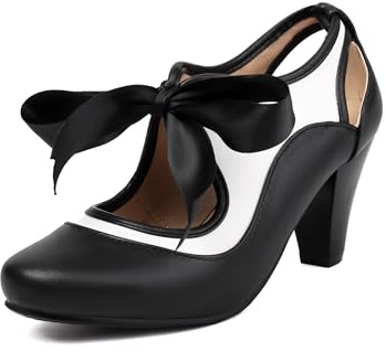 elerhythm Mary Jane - Zapatos retro victorianos de los años 20 para mujer Mary Jane Two Two Tone Lace Up Cerrados Punta Redonda Vintage Tacones Gatsby de los años 50, Negro , 37 EU
