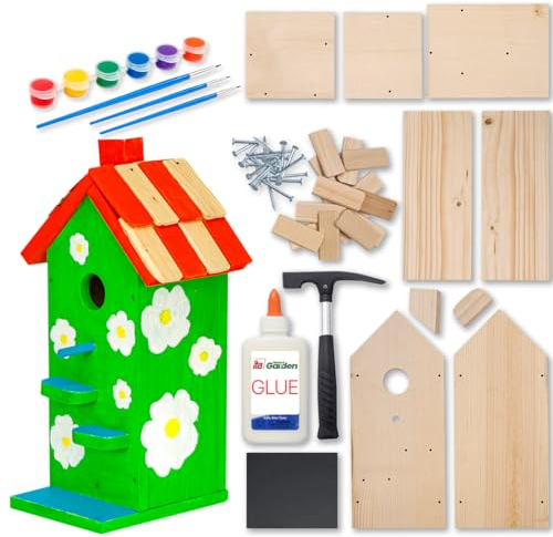 ITA DIY Nistkasten zum Zusammenbauen und Bemalen Skyhaven - Vogelhaus Komplett Bausatz mit Hammer, Nägeln, Farben zum Bauen und Malen für Kinder - Bastelset für Jungen & Mädchen - Vogelhäuschen