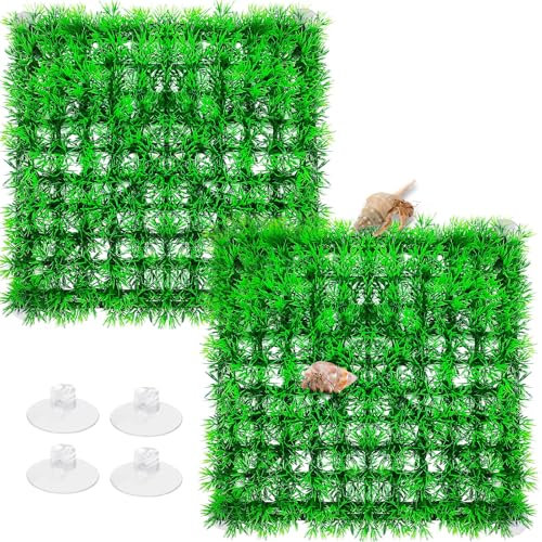 JINGHANGER Einsiedlerkrebskrabben Kletterspielzeug 25x25x5cm Quadratisches Kunstgras aus Kunststoff mit Saugnäpfen Reptilien Tank Terrarium Zubehör für Einsiedlerkrebs Reptilien