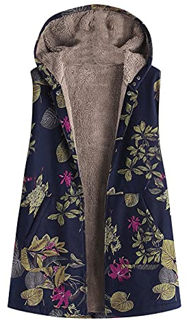 Women Fleece Women Gilet Hooded Body Warmers Pockets Womans Waistcoat Floral Sleeveless Cardigan for Open Front Thermal Jackets for Running Jacket Navy