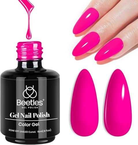 beetles Gel Nail Polish, 15ml Electric Pink Color Hot Pink Nails Soak Off UV Gel Polish DIY Manicure Nail Art Design Gift for Girls-CL804-RE