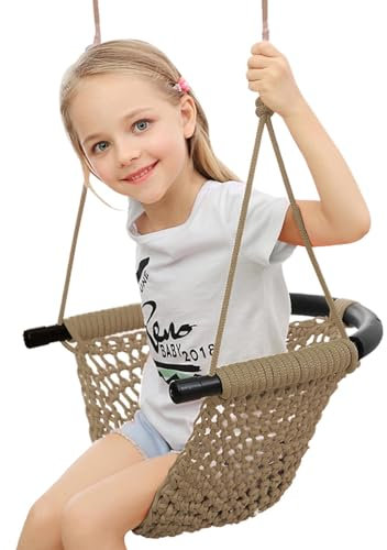 Handgestrickte Kleinkinderschaukel, Schaukelsitz für Kinder mit verstellbaren Seilen, Little Tikes Schaukelset, für draußen, drinnen, Spielplatz, Hinterhof (Hellbraun)