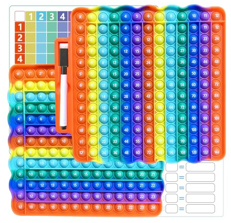 Times Table Poppet 12x12 Math Fidget Toy Double Side Multiplication Popper Addition Poppet Fidget Toy Relieve Stress and Anxiety 12x12&12+12 (Wave Shaped Design 1-144)
