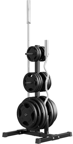 Yaheetech Weight Storage Rack & Barbell Holder for Home Gym Weight Lifting, 2.8cm/1.1” Weight Plate Tree Durable Weight Plate Rack for Fitness Space-Saving, Max Load 400kg