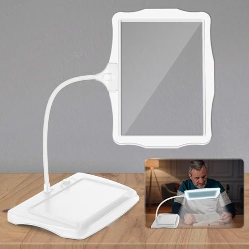 NZQXJXZ 10X Magnifying Glass with Light and Stand, Rechargeable 50 LED Flexible Gooseneck Desk Magnifying Lamp,11 inch Large Page Magnifier for Reading, Sewing, Crafts, Painting, DIY, Close Work
