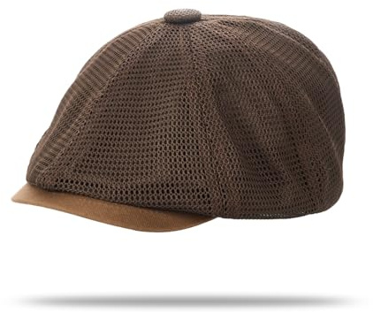 YAMEE Basker män sommar ventilerande mesh, baskrar damer solskydd, glidmössa män elastisk justerbar, Newsboy keps män lätt retro, platt mössa unisex utomhus mode fritid, kaffe, one size