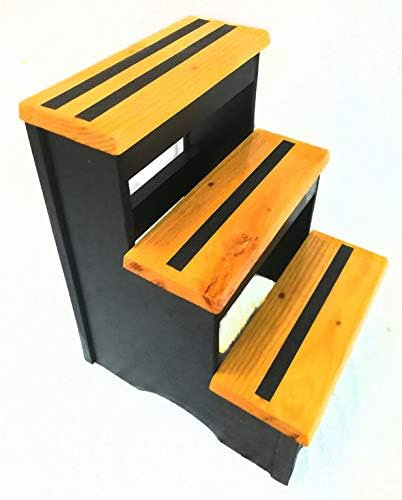 Holzleiter, 3 Stufen, 60 x 45 x 40 cm, Schwarz