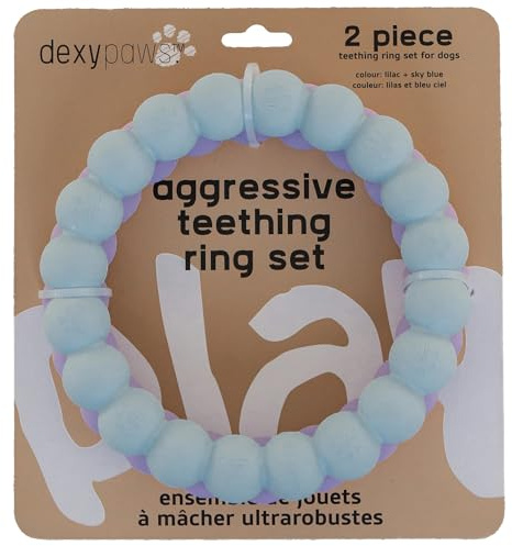 Dexypaws: Super Chew Rings - Lilac & Sky Blue - 2pc Dog Teething Toys, Aggressive Chewers, Fetch & Tug, Textured Circles, Durable Rubber, Pet Play