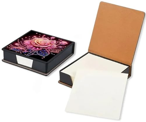 Flower Diamond Painting Kit Note Box,Memo Paper Storage Box Diamonds Art,Sticky Note Holder Diamond Art,Diamond Painting Memo Pad for Office Desk. (Flower)