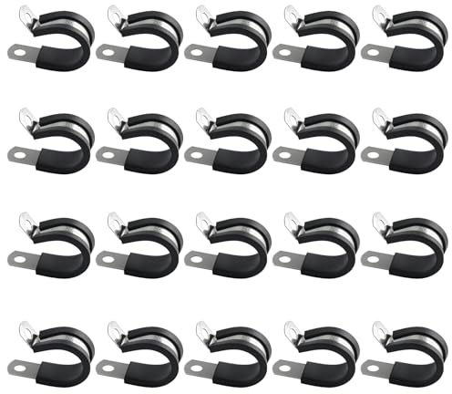 20 abrazaderas de tubo de acero inoxidable, con forma de R, con revestimiento de goma, abrazaderas de cable en P, abrazaderas de manguera de acero inoxidable, abrazaderas de metal para cables