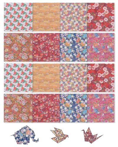 JEXOWIQ Set carta da origami, 60 fogli Carta pieghevole da origami giapponese washi carta origami,origami giapponesi,Origami per Bambini fai-da-te varietà Patterns 8 fantasie,15cm x 15cm