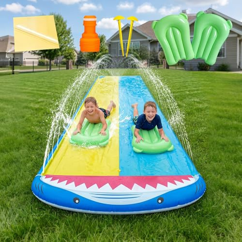 KQWVZ Scivolo Ad Acqua, Scivolo Acquatico Giardino, Scivolo D'acqua Doppio Per Prato Con 2 Bodyboards, Scivolo Ad Acqua Da Giardino Per Bambini, Per Bambini E Adulti, Festa Estiva, Prato