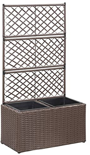 Genérico Enrejado y arriate 2 macetas ratán sintético marrón 58x30x107cm, Maceteros y jardineras Marrón,46937