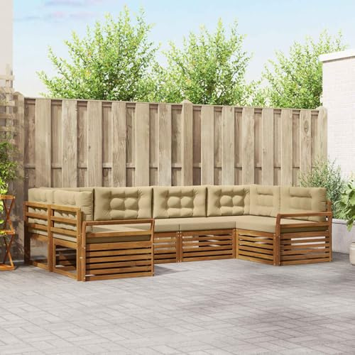 YNGBHFNOP Ensembles de canapés avec Coussin 6 pcs Naturel et Beige Salon Jardin modulable Bois Acacia Massif Durable résistant intempéries déco extérieur Confortable