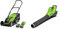 Greenworks Tools Tosaerba G40LM35 e Soffiatore di Foglie G40AB (Li-Ion 40V, 35cm Larghezza di Taglio, 500 m², 40L Raccoglierba 177 km/h, Regolazione Velocità, con 2 Batterie da 2 Ah e Caricabatteria)