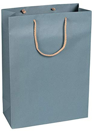 Pappersbärkasse blå, 27 x 37 x 12 cm, med bomullshandtag papperspåse, presentpåse kraftpapper – 12 stycken/förpackning