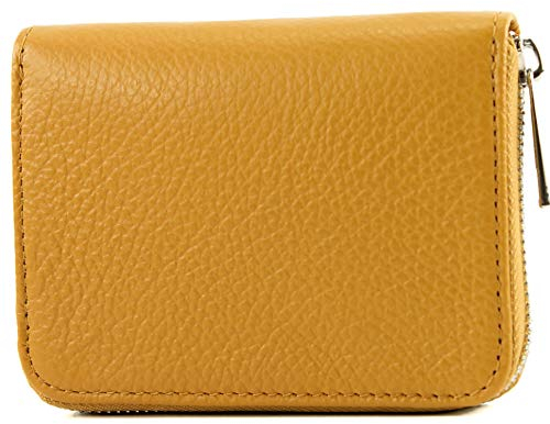 modamoda de - P04 - ital. Damen Portemonnaie Echtleder kurz, Farbe:Senfgelb