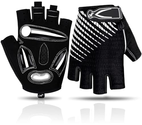 BIKINGMOREOK Bicycle Cycling Gloves Men Women,Gel Pads Half Finger Mountain Bike Gloves-White-L