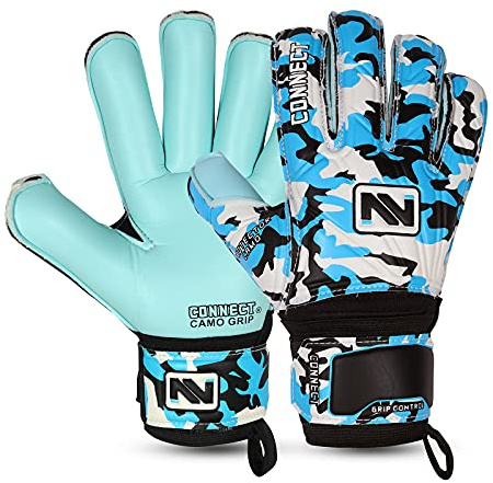 CONNECT Torwarthandschuhe für Kinder, Jugendliche und Erwachsene mit Fingerauflage, Fußballhandschuhe für Jungen Mädchen und Junioren, Fußballhandschuhe für Training und Spiel (Cyan, 7)