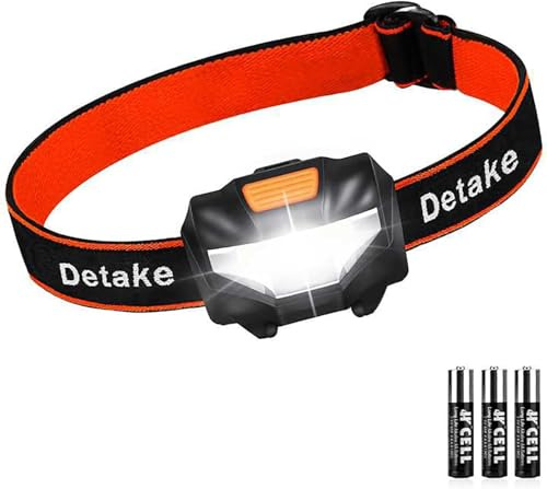 Detake LED Head Torch, Super Bright Lightweight LED Headlamp with 3 Lighting Modes, Battery Powered Waterproof LED Headlight for Camping, Running, Cycling, Fishing, Hiking, Reading, Outoor Sports