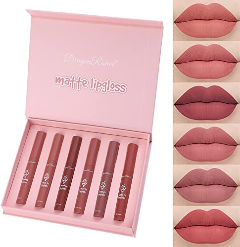 MTUVKGT 6PCS Set di Lucidalabbra Opaco, Set di Rossetti Liquidi Nude, Set di Rossetto Matte non Appiccicosi per Tutte le Occasioni, Set di Trucchi Donna Impermeabile a Lunga Durata Regalo (B)