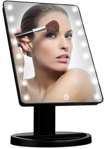 Vivo Technologies 16 LED Touch Vanity Makeup Light – Touch Controlled, Portable Tabletop Cosmetic Mirror with 180° Swivel Rotation and Tray, UK Plug, Black
