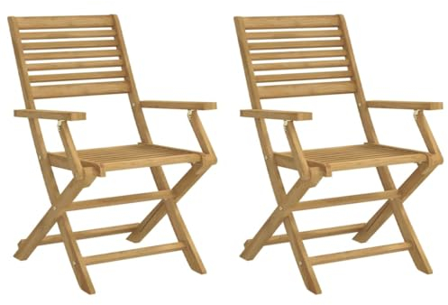 vidaXL Gartenstuhl 2 STK., Klappstuhl mit Latten-Design, Terrassenstuhl mit Rückenlehne Armlehnen, Gartenmöbel Balkonmöbel, Klappbar Massivholz Akazie