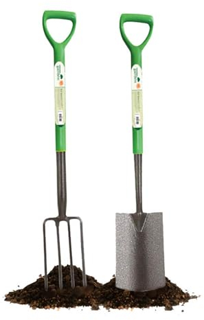 UNIQUE HOME LIVING Garden Spade & Fork Set, Carbon Steel Fork Shovel Gardening Tools, Heavy Duty Garden Digging Set
