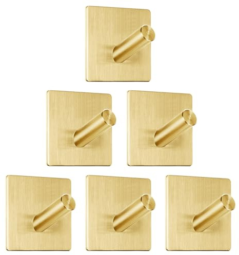 JOYIT Handtuchhalter Ohne Bohren, 6 StüCk Klebehaken, Edelstahl Haken Selbstklebend, Klebehaken Extra Stark für Bad und KüChe (Gold)