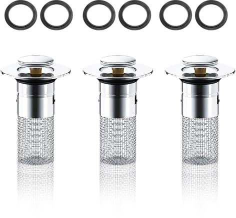FINELYCR Abflussstopfen, 3 Stück Edelstahl Bodenabflusssieb, Abflusssieb Waschbecken, Abflussstopfen mit Federbelastetem Presssitz für Küchenspüle und Dusche