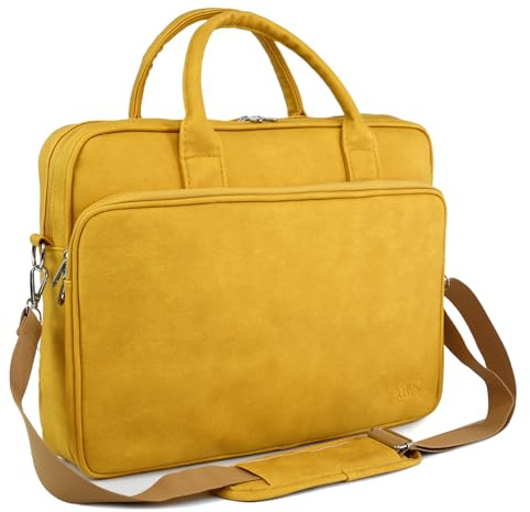 BAGZY Borsa Lavoro Donna Cartella Ventiquattrore Portadocumenti per Laptop in PU Pelle14 Pollici 15,6 Pollici per Laptop Valigette Adatto per Scuola, Lavoro E Viaggi D'affari, Giallo