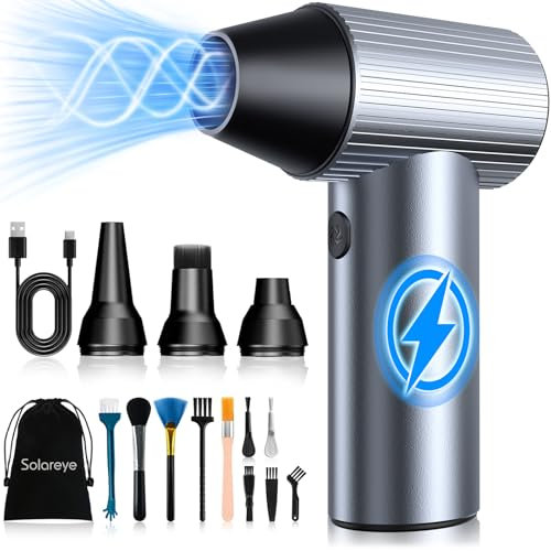 Solareye Compressed Air Duster PC Cleaner, 300000RPM Air Blower for PC Cleaning, Electric air Dusters, 3-Speed Cordless Rechargeable Reusable Compressed Air Blaster for Laptop Computers Keyboard