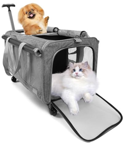 Katzentransportbox Mit Rollen, Faltbarer Groß Katzentransporttasche, Abnehmbaren Katzenbox Transportbox Mit Fächern, Katzen Transportboxen Für 2 Katzen, Vorhangstil Belüftetes