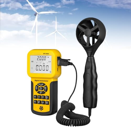 Anemómetro, anemómetro Industrial con función de visualización de retroiluminación de batería Baja, anemómetro portátil con Funciones máx/Promedio/mínimo para medir la Velocidad del Viento, medidor
