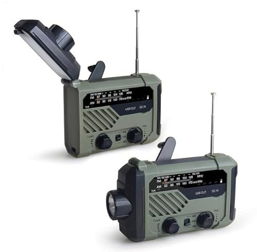 Radio Solaire de Survie avec Dynamo, Rechargeable 2000mAh, Radio Urgence AM/FM, Lampe Torche Dynamo, Fonction SOS, Powerbank, Manivelle Idéale Kit de Survie, Camping, Randonnée