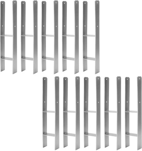 Jiubiaz 10er Set H-Pfostenanker 121 x600 mm – H-Pfostenhalter für Zaun- und Holzpfosten, Robuste H-Anker für Gartenzaun, Carport, Pavillon und Holzbauprojekte