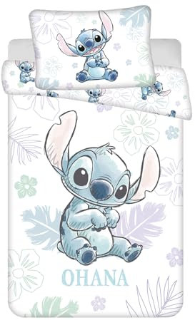 Disney Stitch Junior Size Bedding Set | Duvet Cover 100x135 cm + Pillowcase 40x60 cm, 100% Cotton | Baby Bedlinen Set Perfect for Toddlers |