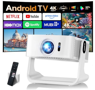 [Compatible Netflix & 2026 Upgraded] Proyector Portatil con 5G WiFi 6 y BT 5.4 Capaz de Enfocar y Corrección Trapezoidal Automática Adecuado el Mini Proyector para Movil/Exterior/Cine en Casa,Blanco