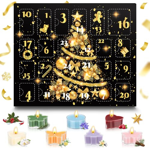 Calendario dell'Avvento 2025, candele, calendario dell'Avvento, candele profumate da donna, set regalo, Merry Christmas con 24 diverse candele profumate, circa 31 x 26 x 4,5 cm