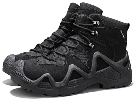 Bottes Tactiques pour Hommes, Anti-Collision, Support de Cheville, Bottes de Combat imperméables pour Le Travail Militaire et Les Missions de sécurité(Black,43 EU)