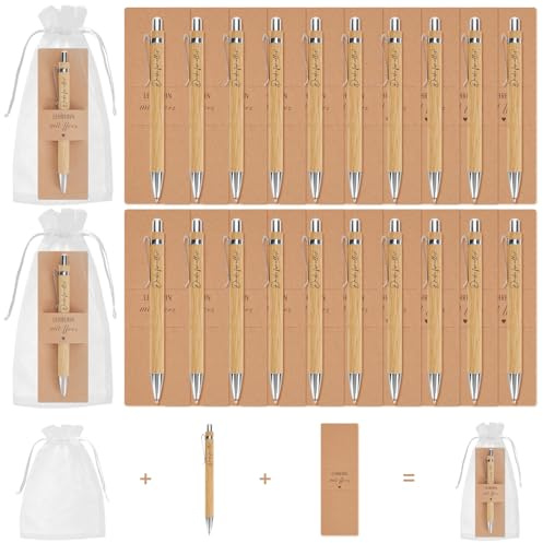 Kaempe 20 Sets Cadeaux de Remerciement 20 Stylos à Bille en Bois 6 Porte-Stylos en Papier (professeur)
