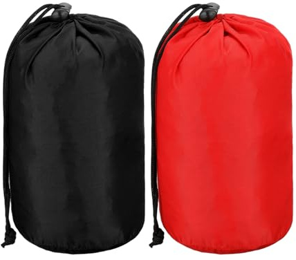 sourcing map 5.1x8.1x9.8 Stuff Sack, 2 Pack Nylon Water Resistant Portable Drawstring Dust Flap Bags Stuff Sack Ultralight Dry Bag for Camping Hiking Backpacking Traveling, Red/Black