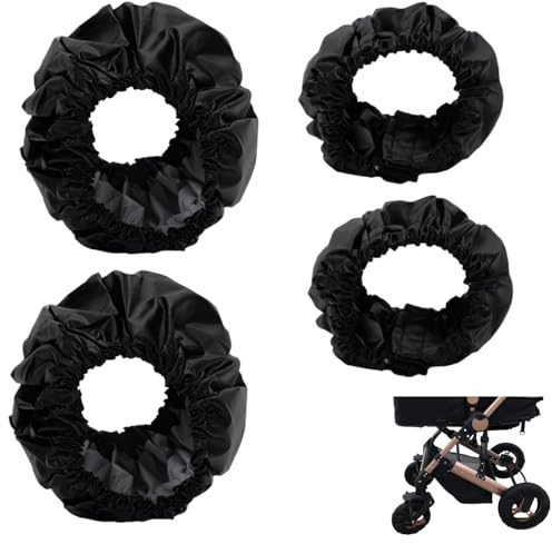 JFangZHZH Housses de Roue Poussette 4 Pièces,Housse de Roue Protections Imperméables et Anti-Poussière en Tissu Oxford pour Poussette,Accessoires de Protection pour Poussette et Fauteuil Roulant,Noir