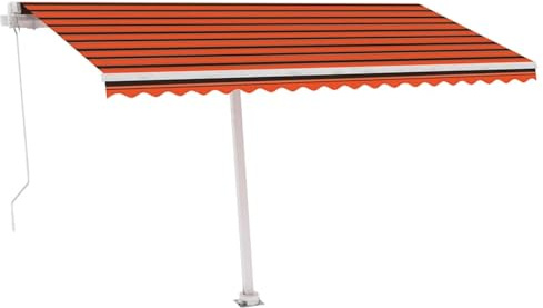 HOMELEN Standmarkise Manuell Einziehbar 400x300 cm Orange/Braun, Markise Balkon Ohne Bohren, mit Handkurbel Alu-Markise UV-Beständig Höhenverstellbar & Wasserabweisend | Sonnenschutz Für Laden